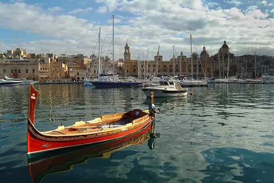 A traditional luzzu boat in the harbour at Birgu